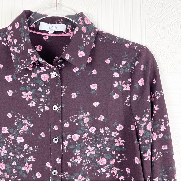 PEARL Lela Rose Floral Button Down Top Small - Picture 3 of 7